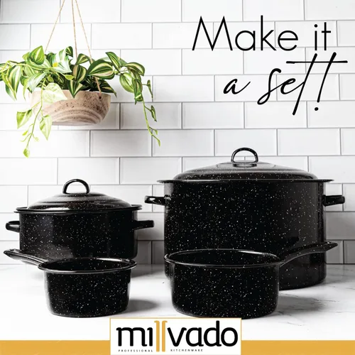 Vista 4 de Millvado Olla de Caldo de Granito de 5 Cuartos, Olla de Sopa Antiadherente con Tapa, Utensilios de Cocina de Esmalte Moteado, Olla de Caldo Grande