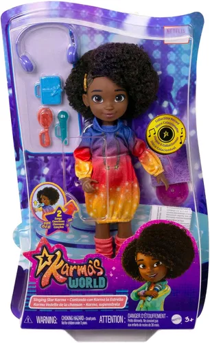 Vista 7 de Mattel Karma's World - Juego de muñecas cantantes con accesorios y disco coleccionable, canta 2 canciones