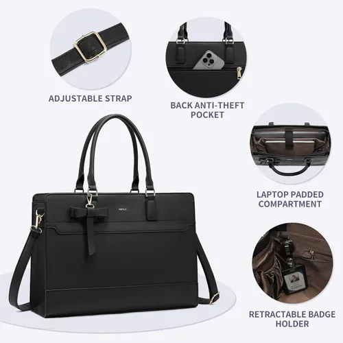 Vista 6 de Keyli 3 unids bolsa para laptop para mujer, 15.6 pulgadas, cuero trabajo, trabajo, oficina, oficina, maletín de hombro