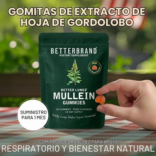 Vista 4 de Betterbrand - Gomitas de gordolobo de apoyo respiratorio, 2000 mg, sabor a pera