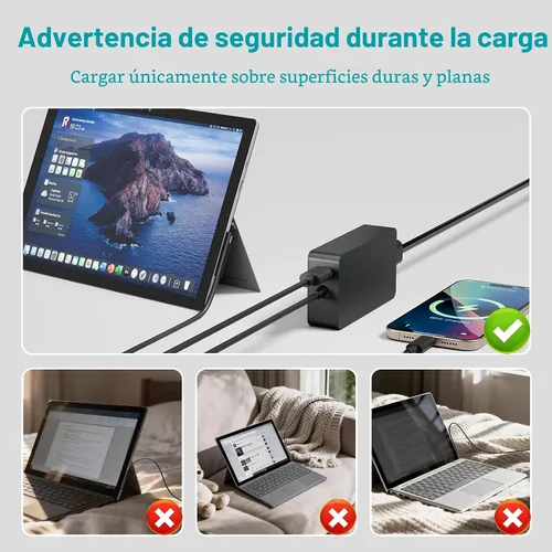 Vista 6 de Cargador de 65 W compatible con Microsoft Surface Pro 11, 10, 9, 8, 7+, 7, 6, 5, 4, 3, X, adaptador de corriente para Windows Surface Laptop