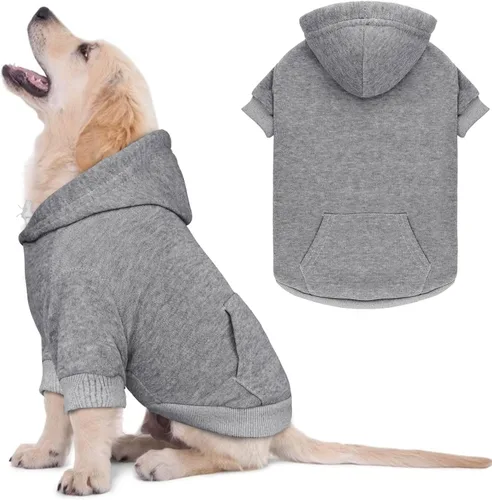 Vista 18 de Sudadera con capucha para perros pequeños, ropa de forro polar cepillado suave y liso, sudadera con capucha para mascotas con bolsillo (café-XS)