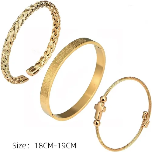 Vista 7 de Juego de pulseras de acero inoxidable Hip Hop para hombre joyería de cruz con dije abierto talla de la Escritura española JX5EU cruz plateada juego A