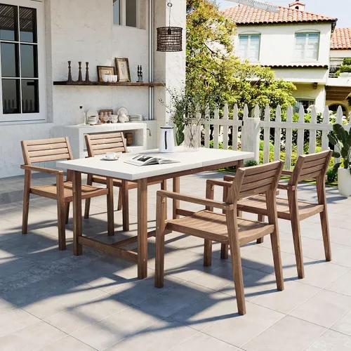 Vista 24 de Quarte Moderno juego de comedor de patio al aire libre de 5 piezas, juego de barra de mimbre de ratán de polietileno para jardín, 4 sillas de altura
