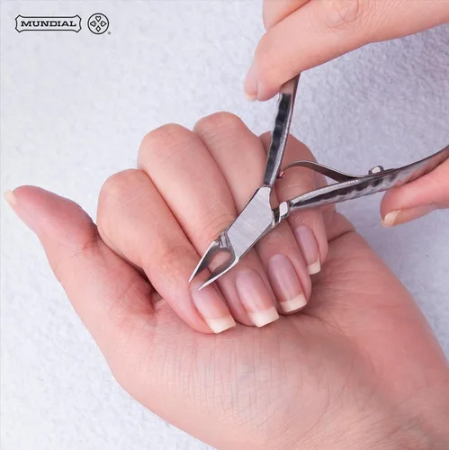 Vista 4 de Professional Mundial 722-PR - Alicate de cutículas con mandíbula completa de acero inoxidable y mango corto