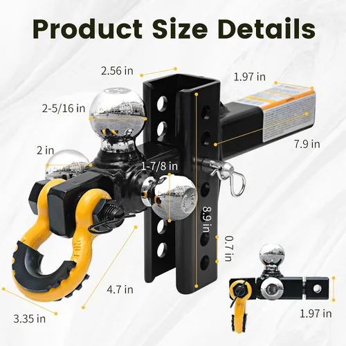 Vista 2 de MAXXHAUL 51003 - Enganche de remolque de tres bolas con pasador de gancho giratorio, abrazadera de remolque de 2 pulgadas, receptor de 12,000 libras