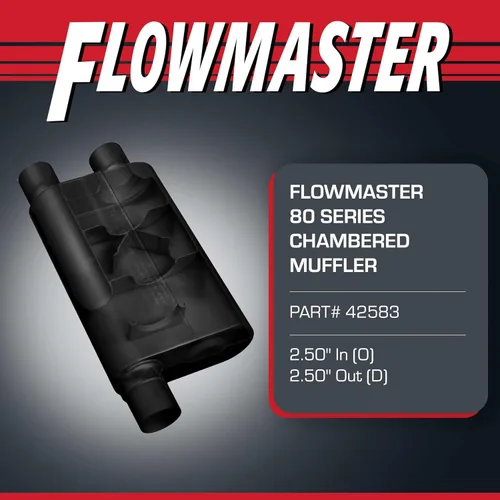 Vista 2 de Flowmaster 42583 Serie 80 silenciador, 2.50 entrada central/2.50 salida dual, sonido agresivo Aggressive Sound, Aluminized Steel, Performance