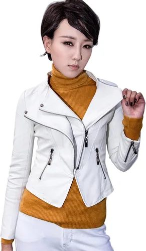 Vista 3 de chouyatou Chaqueta acolchada de piel sintética con cremallera a la moda para mujer