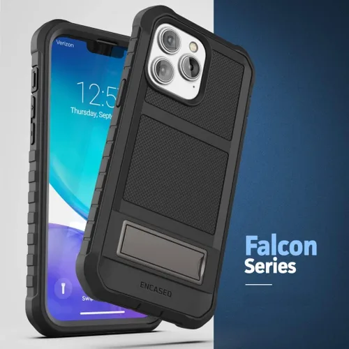 Vista 4 de Encased Juego de cinturón 2 en 1 para iPhone 14 Pro Max, funda protectora resistente con soporte integrado y soporte de clip para funda (negro)