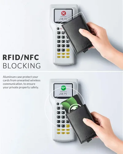 Vista 4 de Cartera plegable de cuero genuino con compartimento para billetes, ventana de identificación y bolsillo para monedas
