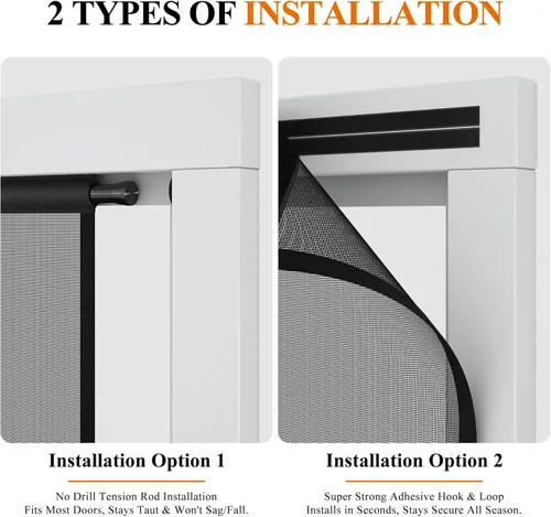 Vista 4 de MAGZO - Puerta mosquitera colgante para puertas 24" x 80" (tamaño de cortina 26" x 81"), de fibra de vidrio mejorada con barra de tensión, gancho