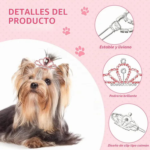 Vista 4 de MTLEE Accesorios para el cabello con diamantes de imitación de cristal, 2 pinzas de tiara para perros, niñas y disfraces de aseo de mascotas (rosa)