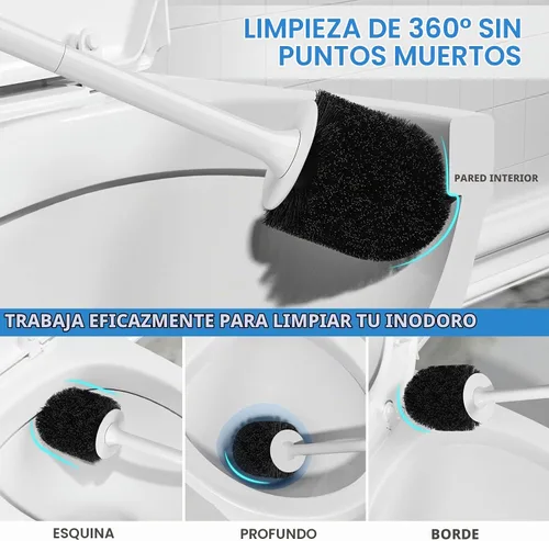 Vista 2 de Juego de 2 cepillos de inodoro con soporte ventilado y mango largo ergonómico, cerdas duraderas para limpieza de baño (blanco)