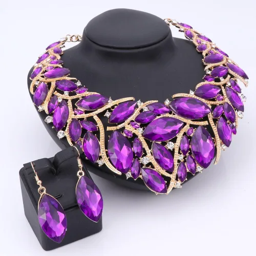 Vista 2 de Conjunto de joyería de cuentas africanas para mujer, collar y aretes de cristal