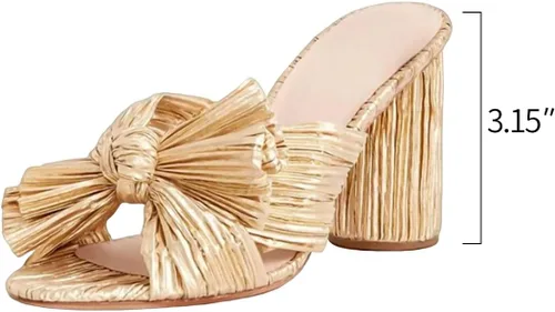 Vista 5 de MICIFA Sandalias de tacón con lazo para mujer, sandalias de tacón grueso con puntera abierta, zapatos de vestir de novia