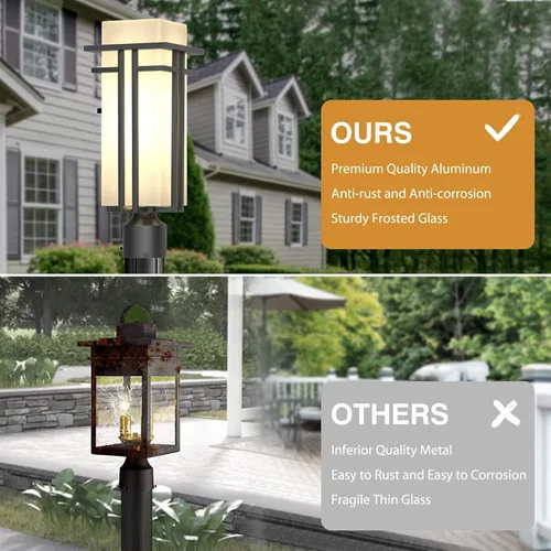 Vista 8 de Lámpara de poste al aire libre – Postes de lámpara de aluminio iluminación al aire libre, linterna de poste de luz al aire libre con base de montaje