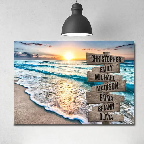 Vista 2 de My Soul & Spirit - Lienzo personalizado con varios nombres y colores de atardecer en el océano, lienzo personalizado Crossroads para pared a