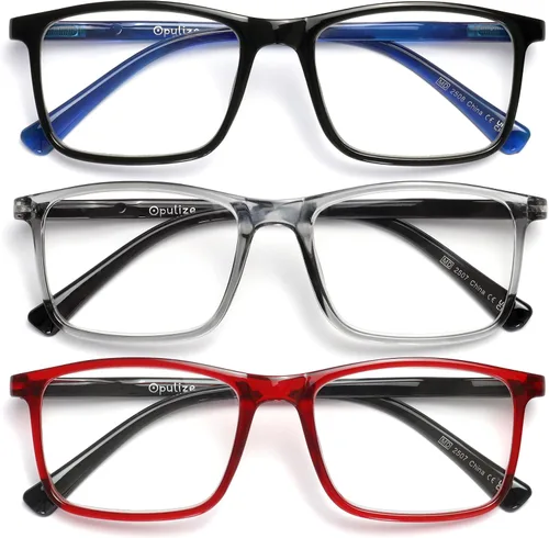 Vista 15 de OPULIZE INK - Gafas de lectura – Paquete económico de 2 – Marco rectangular grande – Bisagras de resorte – Resistente a los arañazos – Brazo negro