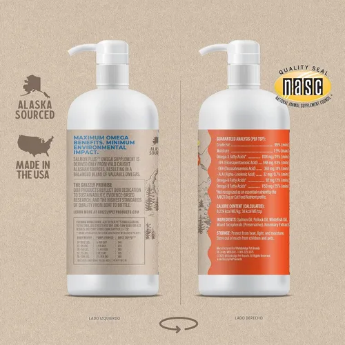 Vista 4 de Grizzly Pet Products Salmon Plus Omega 3-6-9 Suplemento alimenticio para perros y gatos, 32 onzas