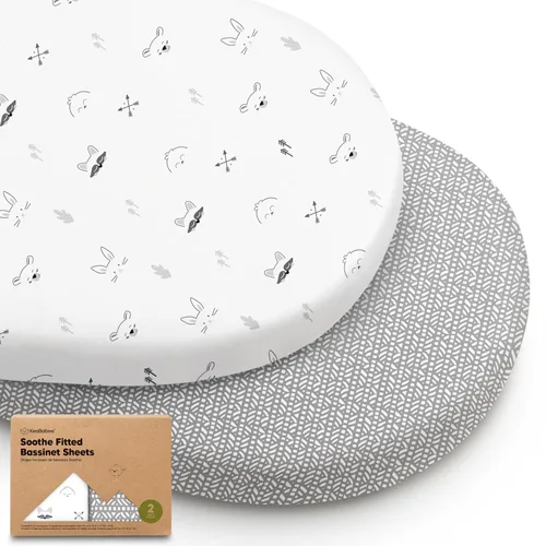 Vista 38 de Paquete de 2 sábanas orgánicas para cuna para niños, niñas, sábana bajera (lino azul) 100% Cotton Bassinet Mattress Sheets, Compatible with Halo