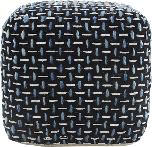 Vista 5 de L. R. Resources, Inc. LR Home - Puf cuadrangular de algodón geométrico tejido a mano negro/blanco/azul para decoración del hogar Reposapiés