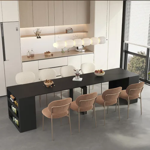 Vista 23 de WILLIAMSPACE Mesa de comedor extensible de madera de 106 pulgadas para 8 a 12, mesa de cocina rectangular rústica de campo, mesa de comedor grande