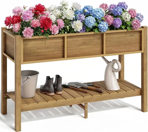 Vista 11 de YITAHOME Cama de jardín elevada de polietileno de alta densidad, 47 x 18 x 31 pulgadas, maceta elevada de madera de polietileno resistente a