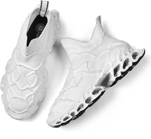 Vista 9 de Poramea Mocasines sin cordones para hombre zapatos de tenis para caminar sin cordones para correr de malla para correr estilo casual atlético Negro