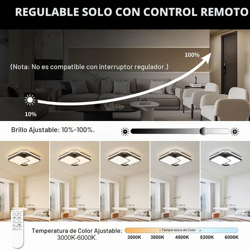 Vista 3 de ORANOOR - Lámpara de techo LED moderna, lámpara de techo de montaje empotrado regulable de 15.7 pulgadas en forma de cuadrado negro con control
