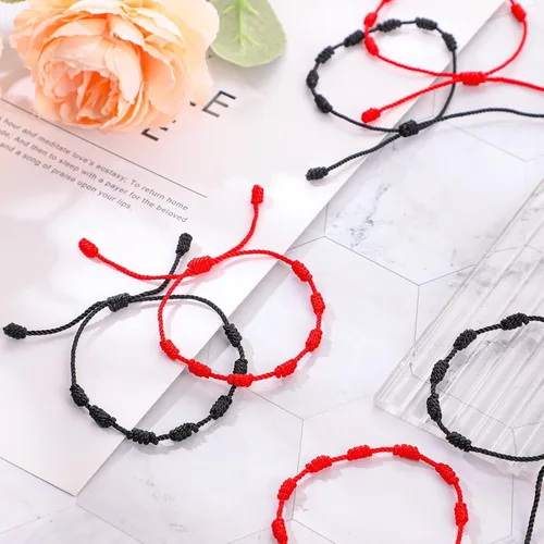 Vista 3 de 20 pulseras rojas de protección de buena suerte, pulsera de cordón rojo, pulsera de cuerda del destino, pulsera ajustable de cuerda de cabalá
