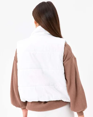 Vista 3 de VELISDE Chaleco corto acolchado para mujer, sin mangas, para invierno, cálido, ligero, cuello alto, con bolsillos