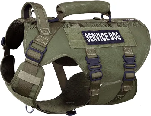 Vista 9 de Chaleco de servicio para perros grandes, arnés táctico marrón con Molle militar, malla transpirable y hebilla de metal de 1.49 oz - Talla M