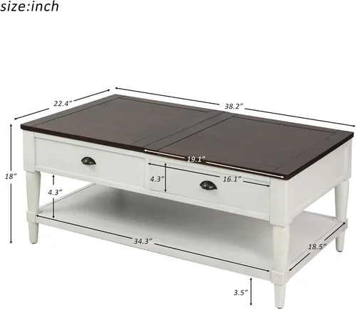 Vista 2 de RUNNA Mesa de centro elevable, mesa de centro elevable con 1 cajón de almacenamiento y estante, sofá de madera ajustable para té, mesa de centro