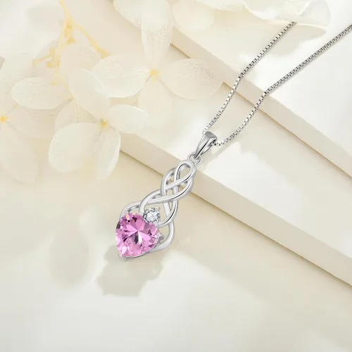Vista 3 de FJ Infinity Celtic Knot Necklace 925 Sterling Silver Heart Birthstone Pendant Irish Good Luck Jewelry Gifts for Women