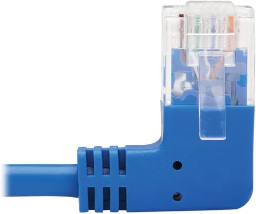 Vista 4 de Tripp Lite Cable Ethernet Cat6 en ángulo recto, Cable de conexión de red UTP delgado moldeado Gigabit, azul, 20 pies (N204-S20-BL-RA)