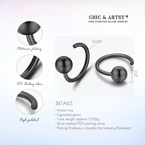 Vista 5 de CHIC & ARTSY Aretes de aro de plata de ley 925, pequeños aretes de aro de bola, barra, estrella, luna, corazón, cruz, punto, triángulo, medio aro