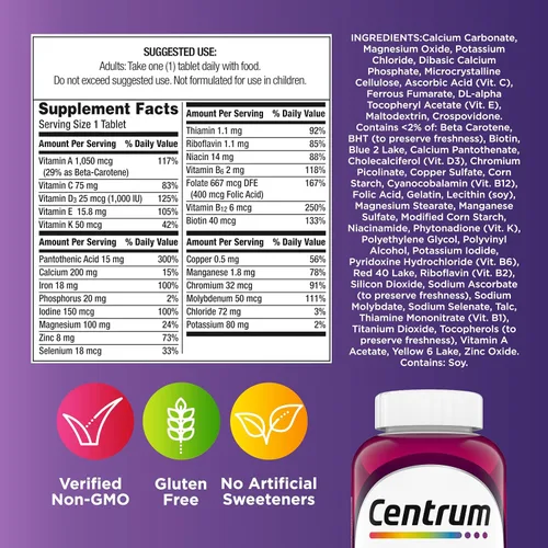 Vista 9 de Centrum Tableta multivitamínica para mujer, suplemento multivitamínico/multimineral con hierro, vitamina D3, vitaminas B y antioxidantes vitaminas C