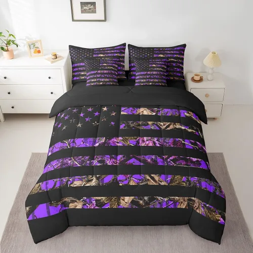 Vista 29 de Feelyou Juego de edredón botancial de camuflaje con bandera estadounidense Negro Marrón Oscuro