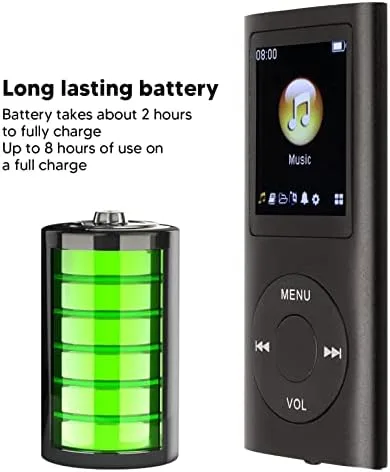 Vista 2 de Reproductor de MP3, con capacidad de memoria de 64 GB, reproductor de música portátil de 8 horas de duración de la batería, compatible con MP3, WMA