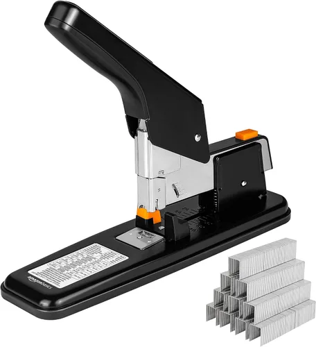 Vista 12 de Amazon Basics Engrapadora resistente, 90 hojas de alta capacidad, engrapadora de oficina grande con 1000 grapas, color negro