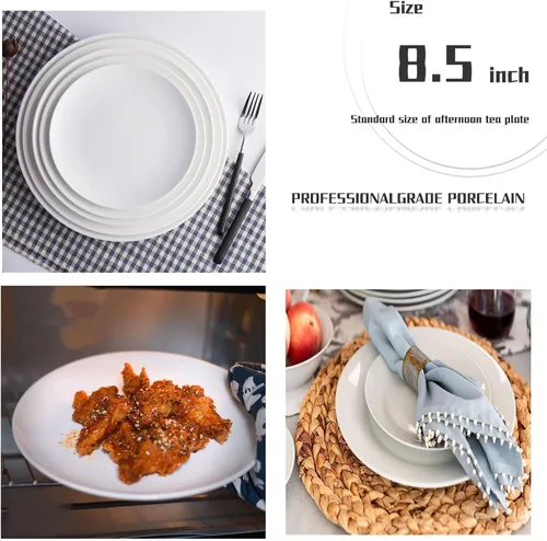 Vista 6 de Amazon - Platos de cena blancos de 6 piezas de 8.5 pulgadas, platos redondos ligeros, Simply plato de postre, vidrio de triple capa y resistente a