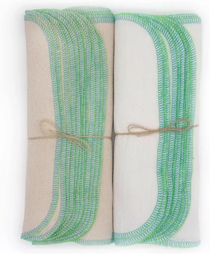 Vista 7 de Turquoise and Lime two tone undyed natural Paperless towels - 1 dozen