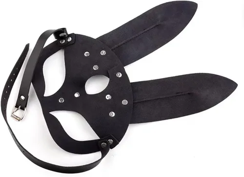 Vista 4 de Máscara de cuero, máscara de conejo, máscara de conejo de cuero, máscara de conejo de fiesta de cosplay, máscara remachada de cuero de conejo