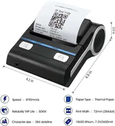 Vista 8 de No es compatible con iPhone/iPad/Mac, impresora térmica portátil Bluetooth de 3.150 in, solo compatible con Android/Windows, impresora inalámbrica