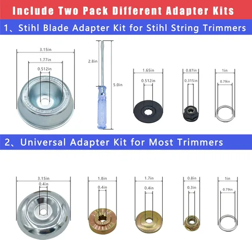 Vista 3 de NeJesZoe Cuchillas Cortadoras de Maleza de Acero al Carbono de 10" x 3 Dientes, Cabezal de Cuchilla Recortadora de Maleza con Kit Adaptador
