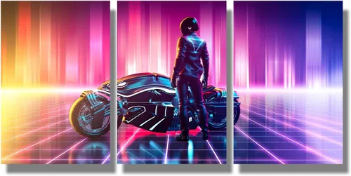 Vista 84 de Lienzo decorativo para pared, diseño de ciudad futurista Cyberpunk para sala de estar, impresión multipanel, obra de arte de cocina, pintura