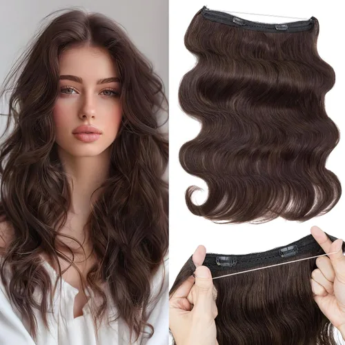 Vista 10 de Extensiones de cabello humano real, extensiones de cabello humano 100 % humano, extensiones de clip, ondulado, negro azabache 01, 2.46 oz/18 pulgadas