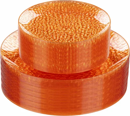 Vista 12 de Rubtlamp 60 platos de plástico, platos desechables de color marrón transparente, platos de plástico martillados resistentes, platos desechables