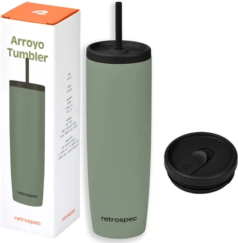 Vista 10 de Retrospec Arroyo - Vaso térmico de acero inoxidable con tapa y pajita, reutilizable, aislado y reutilizable, taza de viaje para café helado, vasos
