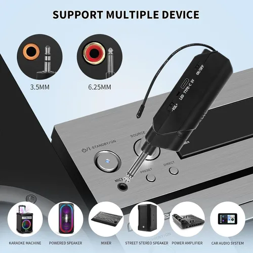 Vista 5 de Micrófonos inalámbricos, micrófonos duales UHF profesionales para karaoke, sistema de micrófono dinámico inalámbrico con receptor recargable, Plug